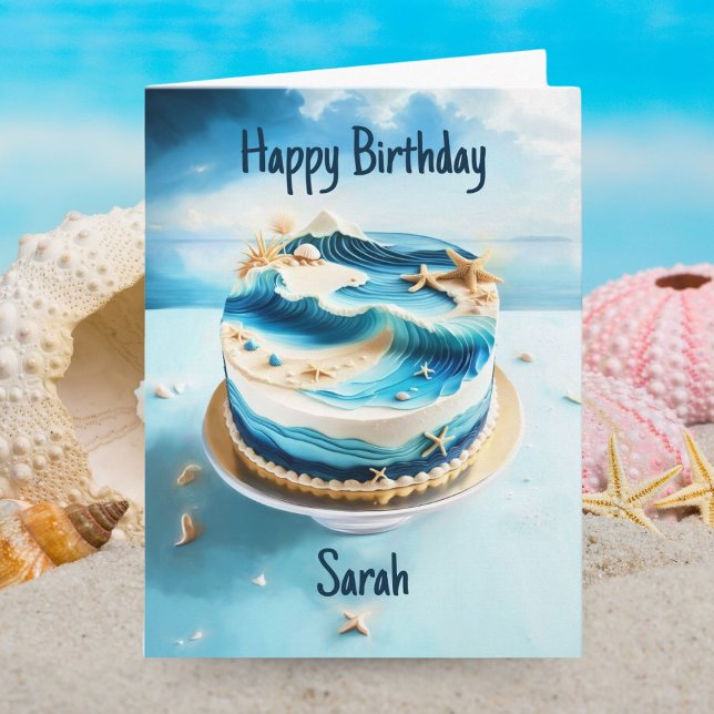 Grattis på födelsedagen Vacker årkummel Kort (Ocean Bliss: Celebrate with Stunning Beach-Themed Birthday Cake Card.)