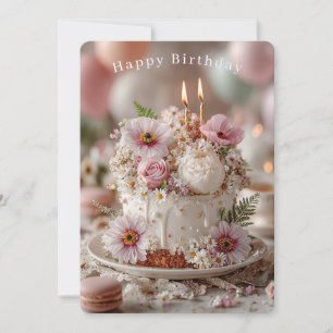 Grattis på födelsedagen Vacker blommig tårta ljus Kort