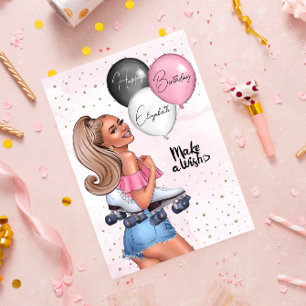 Grattis på födelsedagen, vacker blond Roller Girl Helgkort
