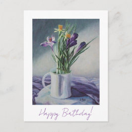 Grattis på födelsedagen vacker lila blomstermålnin vykort