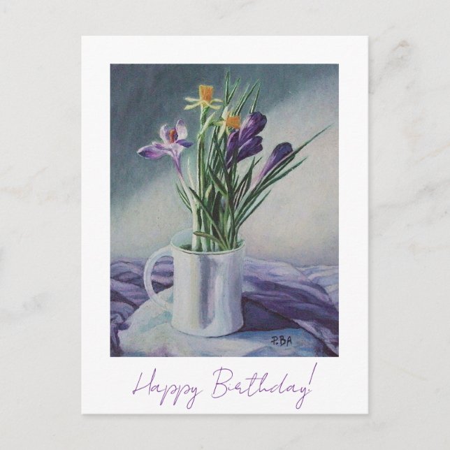 Grattis på födelsedagen vacker lila blomstermotiv  vykort (Framsida)