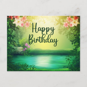Grattis på födelsedagen Vacker Natur Sjö & Blommor Vykort