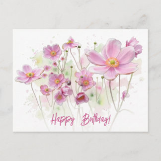 Grattis på födelsedagen vacker rosa färg blommig helg vykort