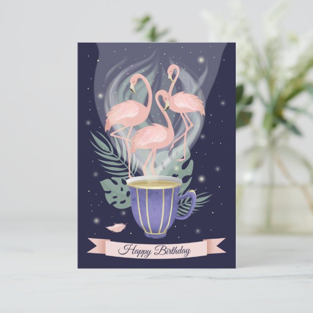 Grattis på födelsedagen Vacker Rosa Flamingo Tea T (Stående Fram)