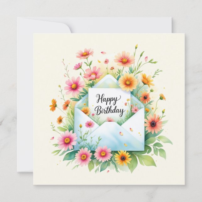 Grattis på födelsedagen & vackra blommor Grattisko Julkort (Framsida)