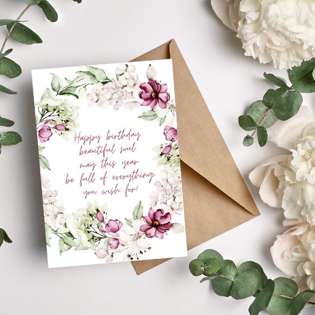 Grattis på födelsedagen vackra Soul Blommigt-utand Helgkort (Skapare uppladdad)