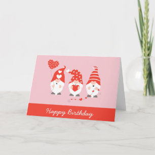 Grattis på födelsedagen Valentine Gnomes Red Rosa Kort