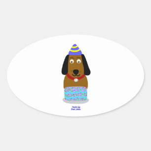 Grattis på födelsedagen Valp Oval Sticker Ovalt Klistermärke