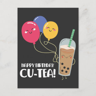 Grattis på födelsedagen vän Cute Bubble Tea firand Vykort