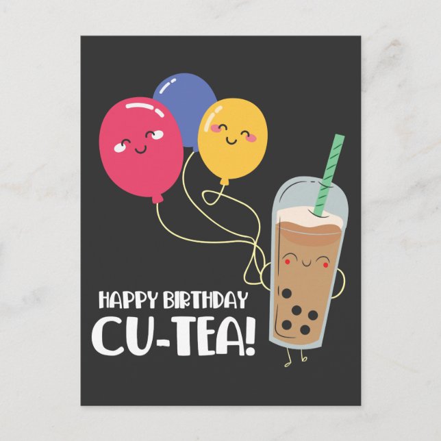 Grattis på födelsedagen vän Cute Bubble Tea firand Vykort (Framsida)
