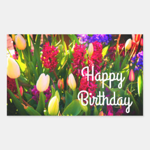 Grattis på födelsedagen Vår blommor #5 Stickers Rektangulärt Klistermärke
