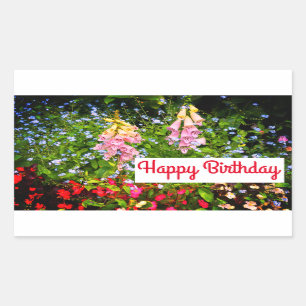 Grattis på födelsedagen Vår blommor #7-2 Stickers Rektangulärt Klistermärke