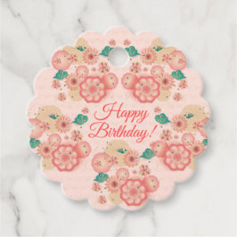 Grattis på födelsedagen - Vår Peach Flowers Garden Gåvor Etiketter