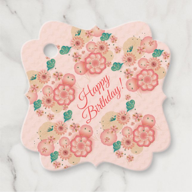 Grattis på födelsedagen - Vår Peach Flowers Garden Gåvor Etiketter (Framsida)