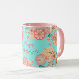 Grattis på födelsedagen Vår Peach Flowers Garden M Mugg