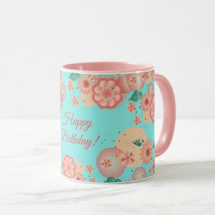 Grattis på födelsedagen Vår Peach Flowers Garden M Mugg