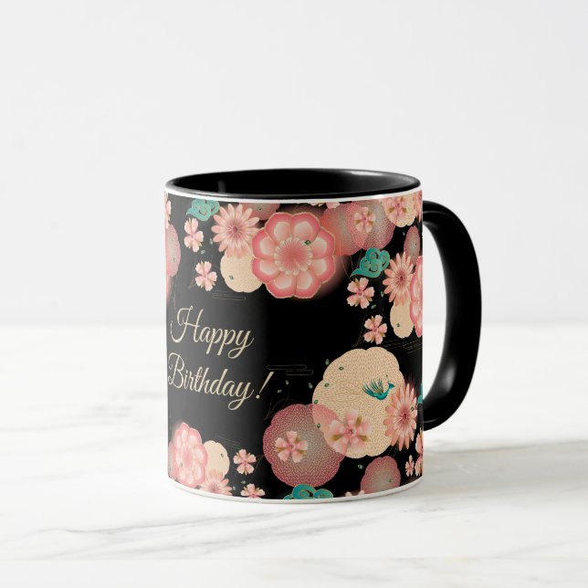 Grattis på födelsedagen Vår Peach Flowers Garden M Mugg (Framsida höger)