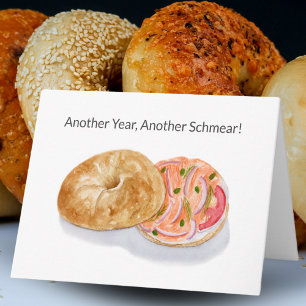 Grattis på födelsedagen Vattenfärg Bagels Rökt lax Kort