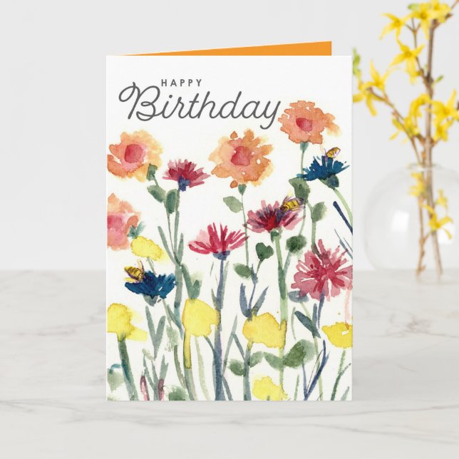 Grattis på födelsedagen Vattenfärg Blommor Honungs Kort (Gul blomma)