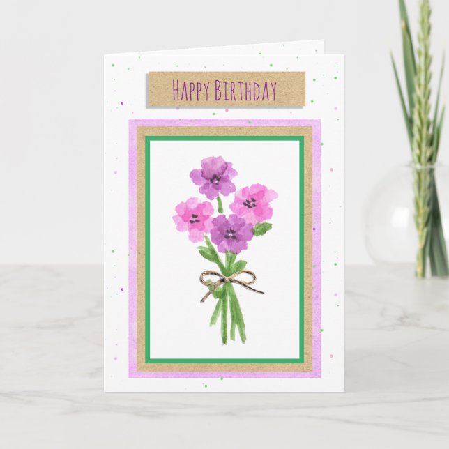 Grattis på födelsedagen Vattenfärg blommor Kort (Framsida)