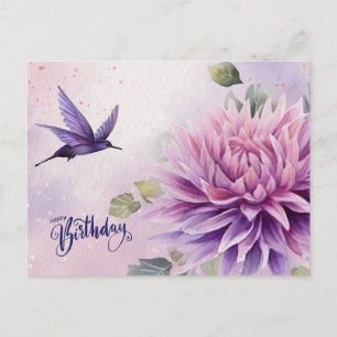 Grattis på födelsedagen Vattenfärg Dahlia Blomma Vykort