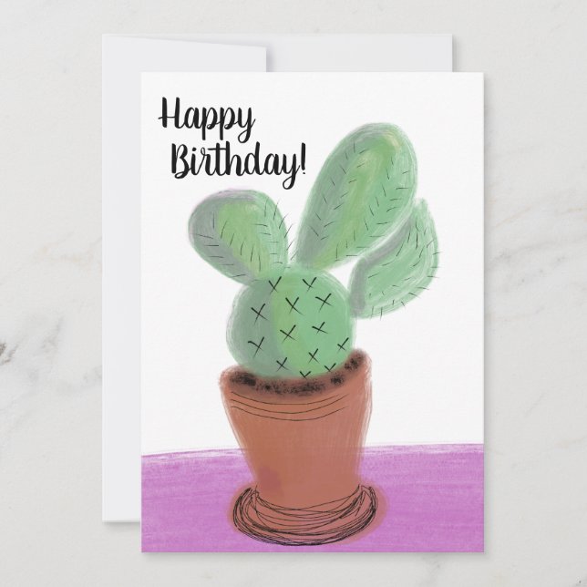Grattis på födelsedagen Vattenfärg Doodle Kaktus i Kort (Framsida)