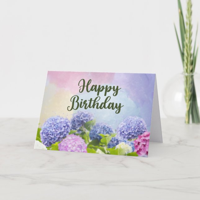 Grattis på födelsedagen Vattenfärg Hydrangea Blomm Kort (Framsida)