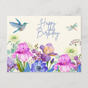 Grattis på födelsedagen Vattenfärg Iris Blommor Na Vykort