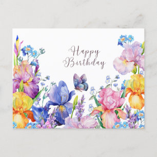 Grattis på födelsedagen Vattenfärg Iris Blommor oc Vykort