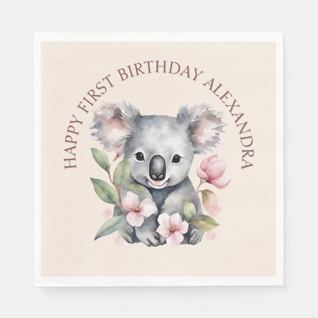 Grattis på födelsedagen Vattenfärg Koala Pappersservett (Framsidan)