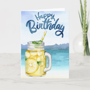 Grattis på födelsedagen Vattenfärg Lemonad Strand Kort