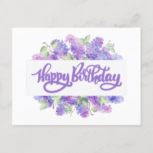 Grattis på födelsedagen Vattenfärg Lila Syrenblomm Vykort