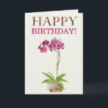 Grattis på födelsedagen Vattenfärg Moth Orchard Kort<br><div class="desc">Vattenfärg orkidé med Grattis på födelsedagen!-text
Insida höger:  Grattis på födelsedagen guldbokstäver</div>