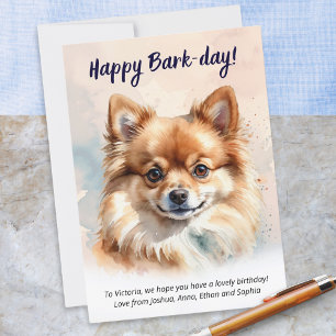 Grattis på Födelsedagen Vattenfärg Pomeranian Hund Kort