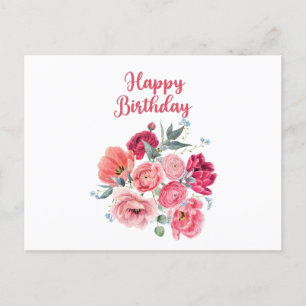 Grattis på födelsedagen Vattenfärg Röda & Rosa Blo Vykort