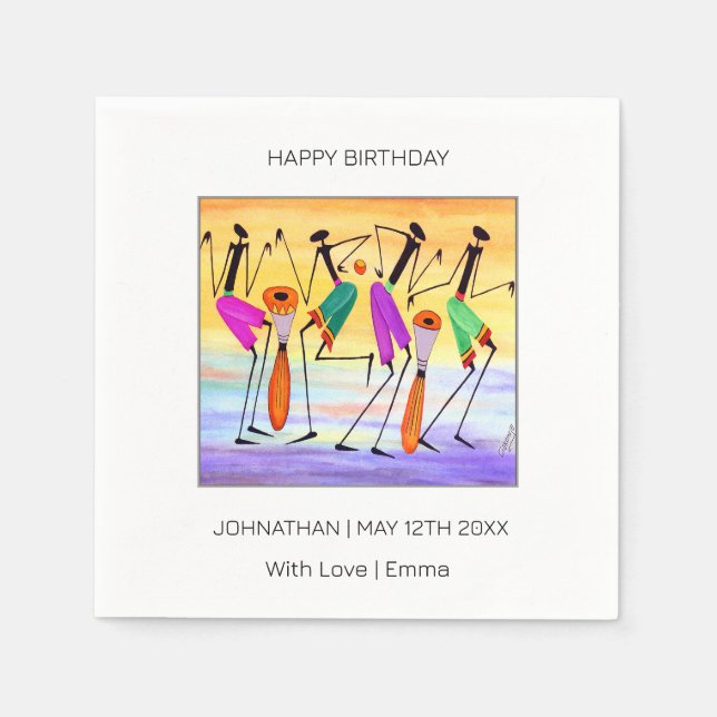 Grattis på födelsedagen, vattenfärg som uttrycker  pappersservett (Framsidan)