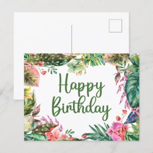 Grattis på födelsedagen Vattenfärg Tropiska blad,  Vykort