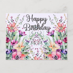 Grattis på födelsedagen Vattenfärg Vilda blommor F Vykort