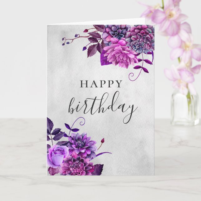 Grattis på födelsedagen. Vattenfärgad lila lilac-b Kort (Orkide)