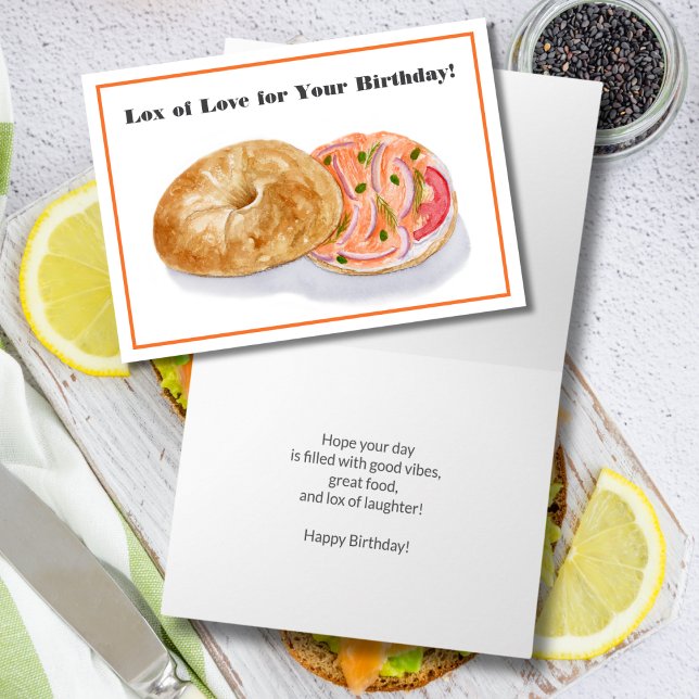 Grattis på födelsedagen Vattenfärgsbagel med Lox Kort (Skapare uppladdad)