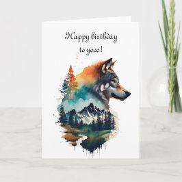 Grattis på födelsedagen, vattenfärgskort för varg kort