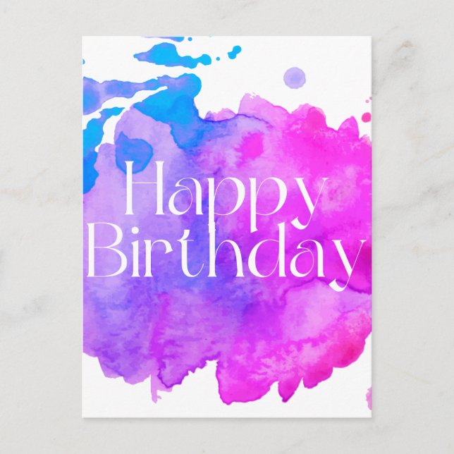 Grattis på födelsedagen Vattenfärgskort Vykort (Framsida)