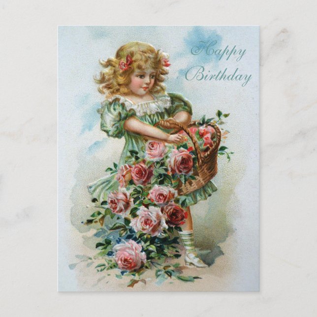 Grattis på födelsedagen Victorian Post Card Rosa r Vykort (Framsida)