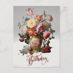 Grattis på födelsedagen Viktorianska blommor i vas Vykort