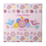 Grattis på födelsedagen Vild Flowers Garden Birds  Kakelplatta<br><div class="desc">Grattis på födelsedagen - Vackra Vild Flowers and Flowers Garden Hand plockade Blommönster med söta fåglar och fjärilar, Dekoration, Boho-chic stil. Blommigt Dekorativ dekorativ dekorativ dekorativ dekoration. Elegant, blommar, fjäril och Vår blommor, fågelflyg, gult, guld, persikor, rosa färg Blue vintage bakgrundskonst. Fintvätt och bra design med textmall, för hem och...</div>