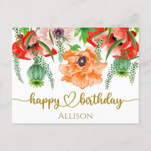 Grattis på födelsedagen Vild Flowers Watercolor Po Vykort