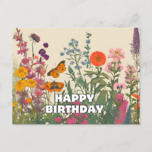 Grattis på födelsedagen Vilda blommor, Fjärilar Vykort