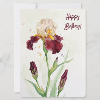 Grattis på födelsedagen vin iris akvarell blomster julkort