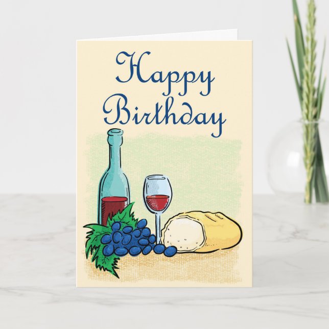 Grattis på födelsedagen Vin och Bread Kort (Framsida)