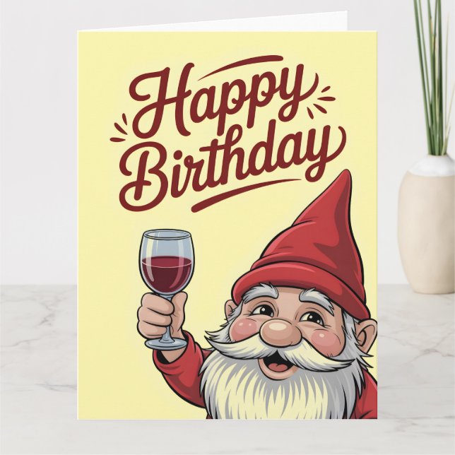 "Grattis på födelsedagen" Vin-Toastande Tomte Kort (Framsida)